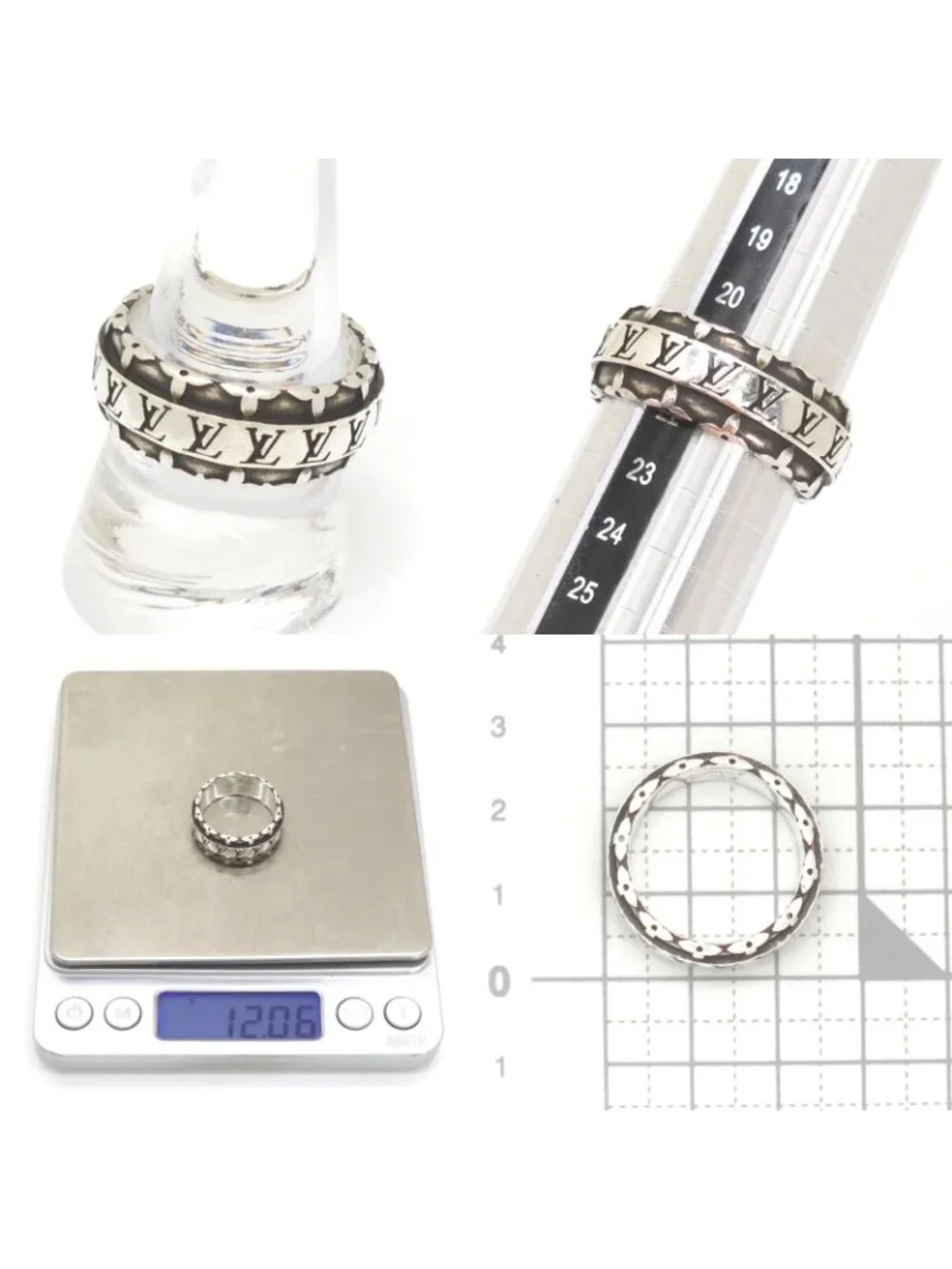 Louis Vuitton LV Drift Ring L 22 Sterling Silver LV Initial Monogram Flower Bag